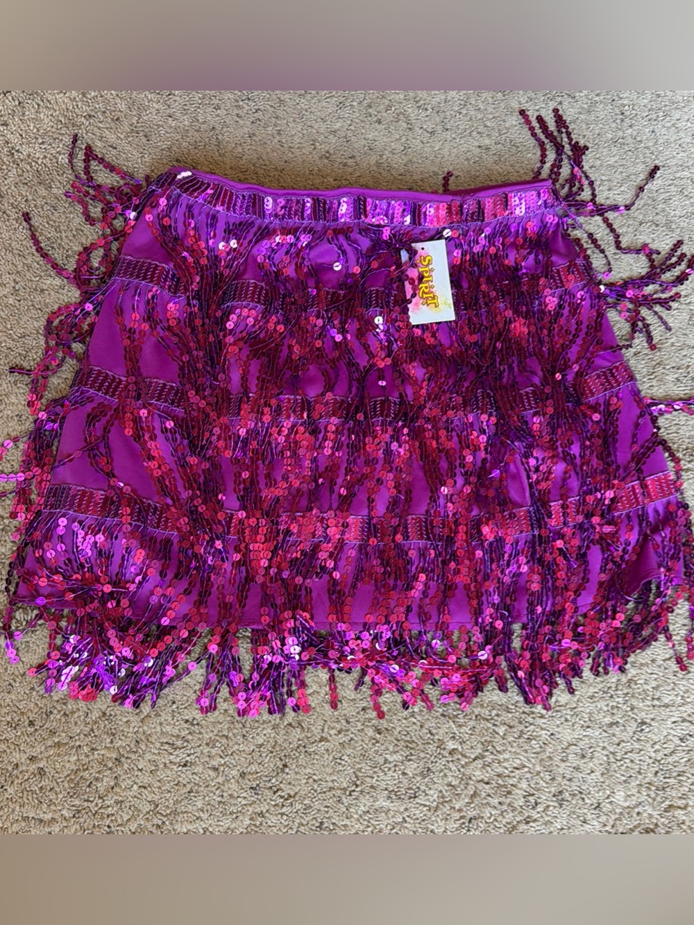 PINK FRINGE GOGO Girl 70s BLING mini SKIRT Barbie Glam Cowgirl New Large Women’s